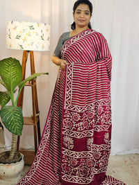 Modal Silk with Ajrak Prints - Maroon with Red