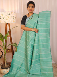 Raw Silk Saree - Teel Green with Purple
