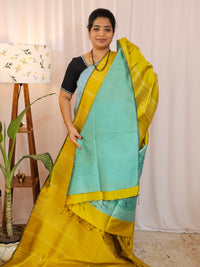 Raw Silk Saree - Yellow with Sea Green