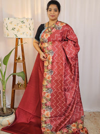 Casual Semi Tussar Floral Digital Prints - Maroon