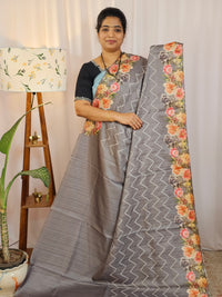 Casual Semi Tussar Floral Digital Prints - Grey