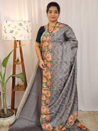 Casual Semi Tussar Floral Digital Prints - Grey