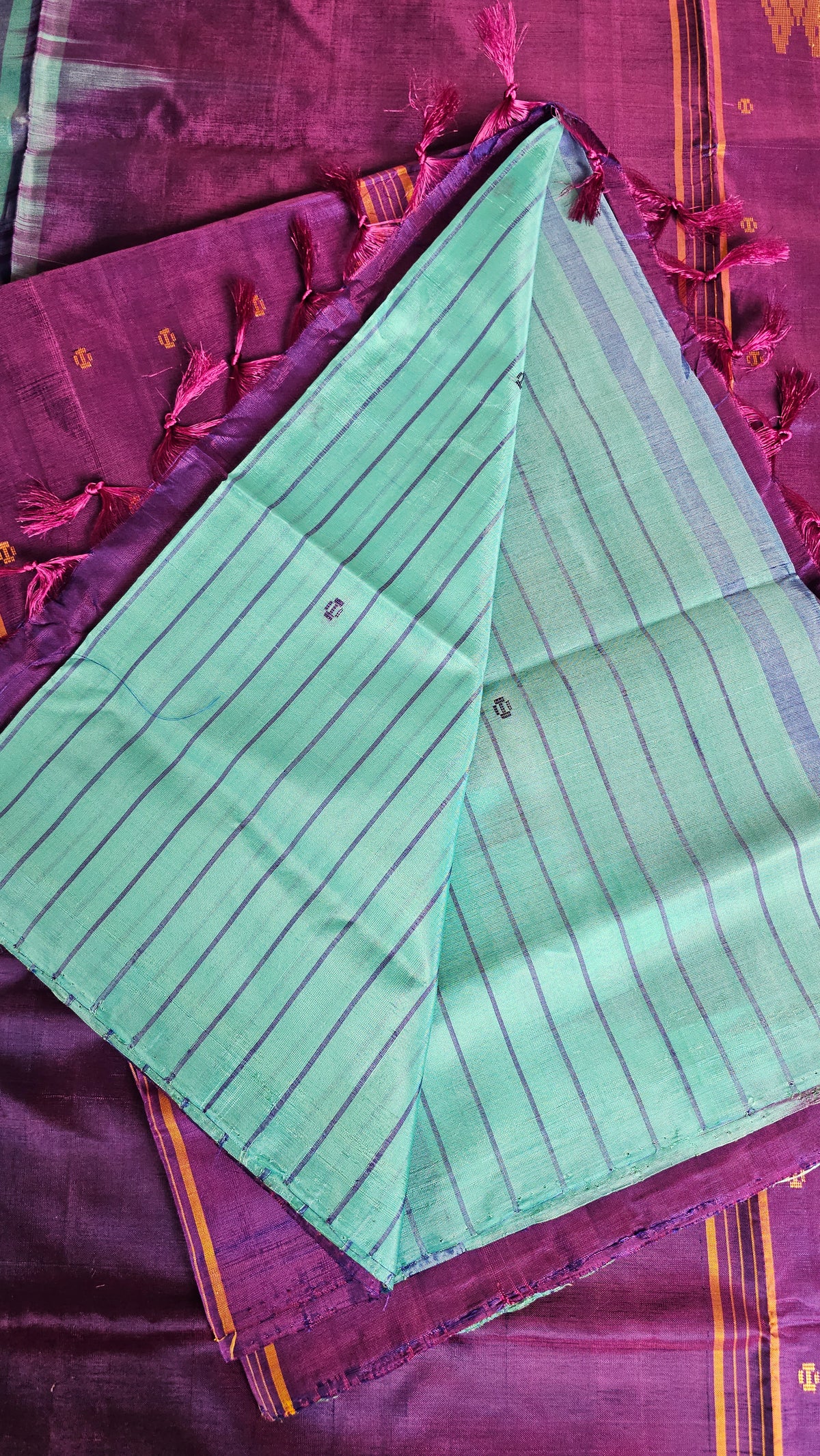 Teal Green with Purple Chinnalampattu Saree with Blouse
