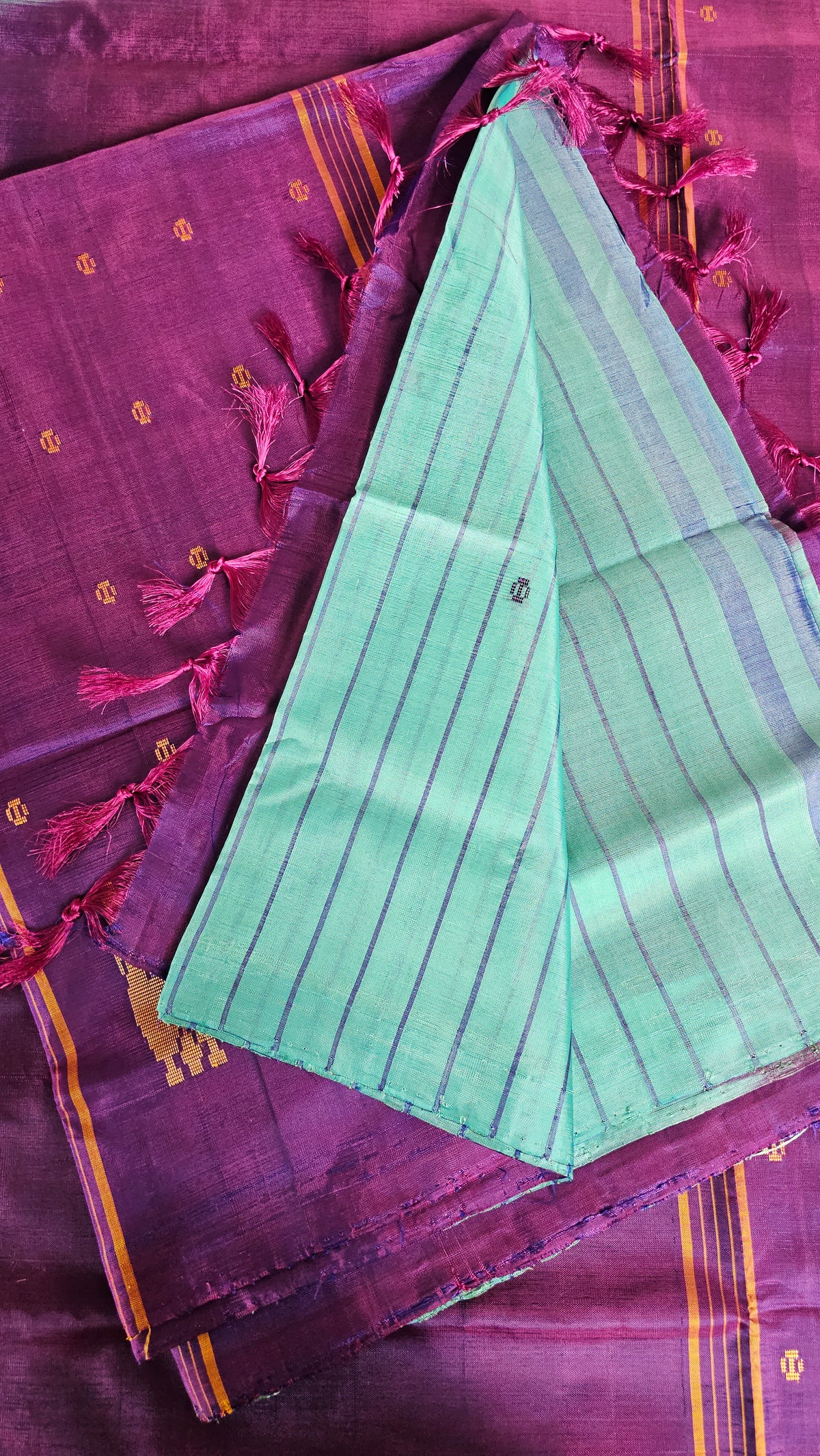 Teal Green with Purple Chinnalampattu Saree with Blouse