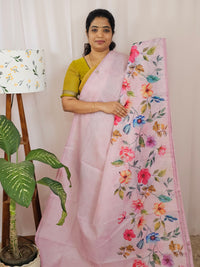 Soft Semi Tussar Kota Weaving Saree with Digital Prints - Pink