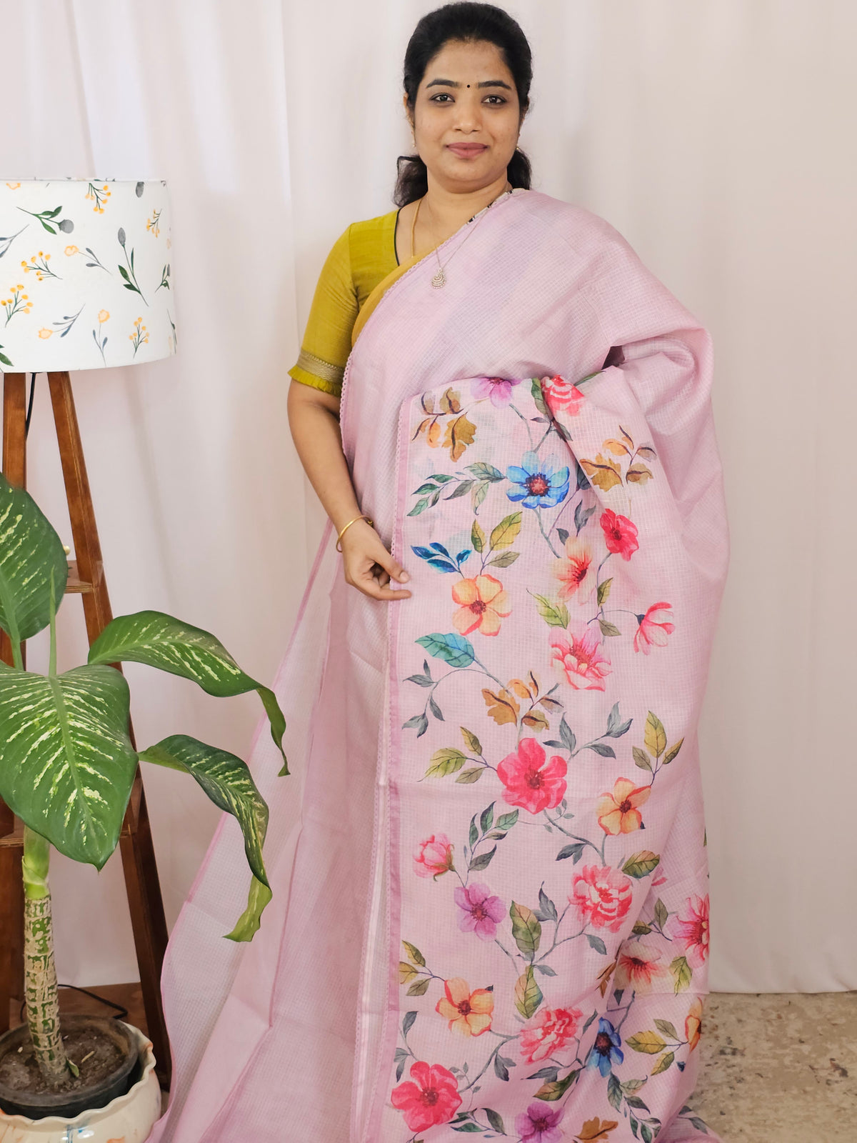 Soft Semi Tussar Kota Weaving Saree with Digital Prints - Pink