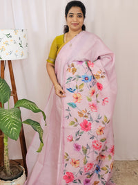 Soft Semi Tussar Kota Weaving Saree with Digital Prints - Pink