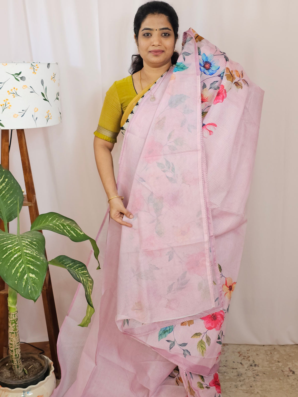 Soft Semi Tussar Kota Weaving Saree with Digital Prints - Pink