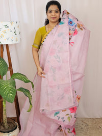 Soft Semi Tussar Kota Weaving Saree with Digital Prints - Pink