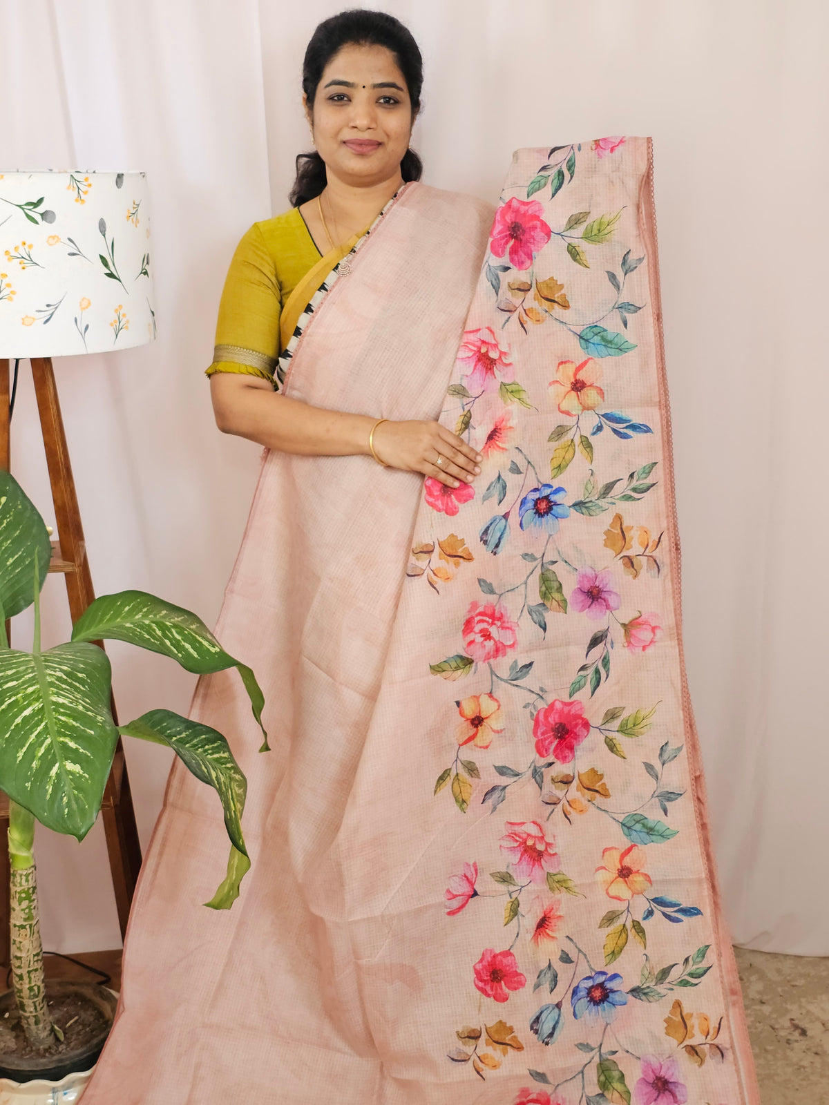 Soft Semi Tussar Kota Weaving Saree with Digital Prints - Peach