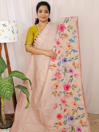 Soft Semi Tussar Kota Weaving Saree with Digital Prints - Peach