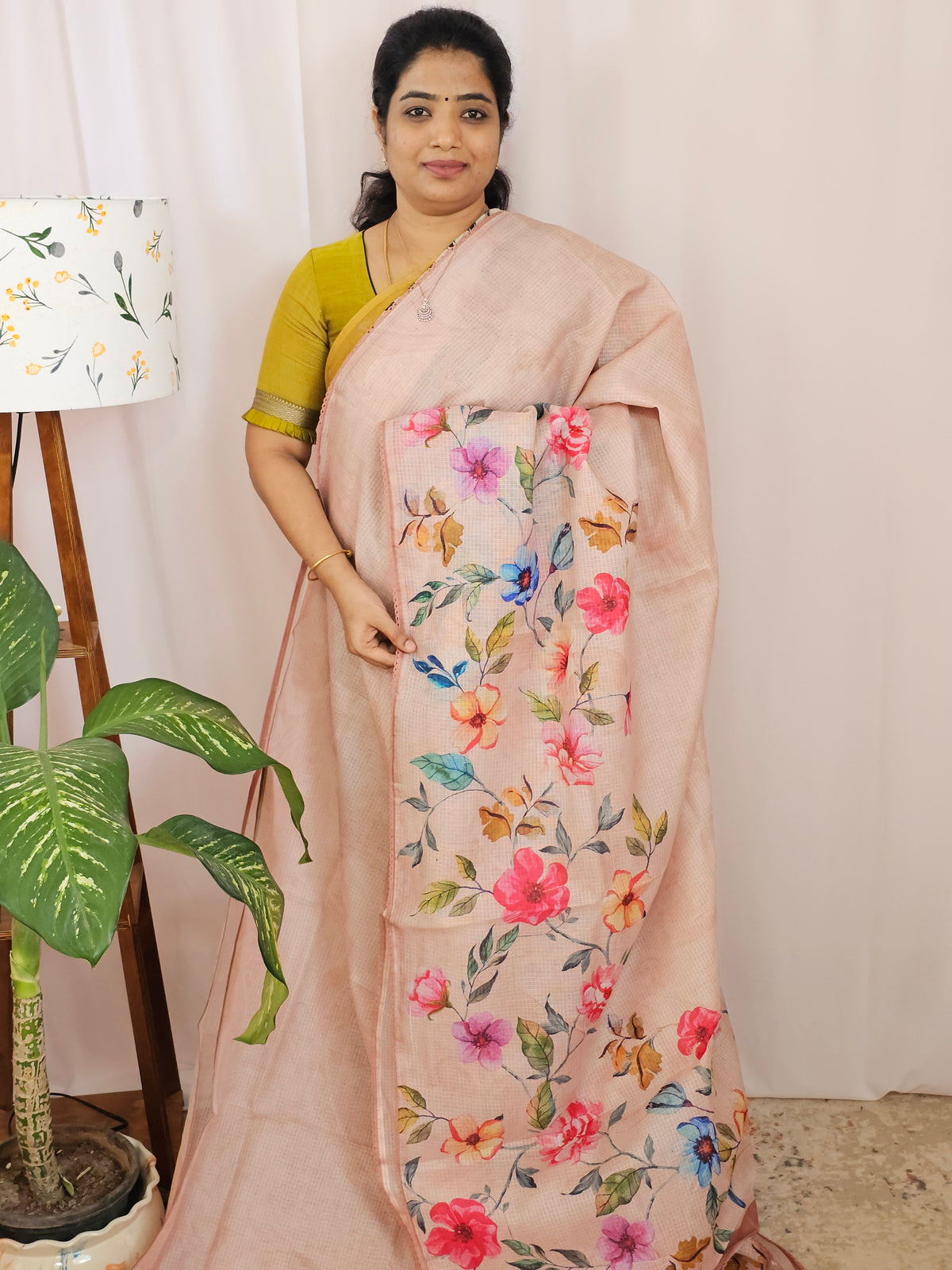 Soft Semi Tussar Kota Weaving Saree with Digital Prints - Peach