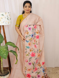 Soft Semi Tussar Kota Weaving Saree with Digital Prints - Peach