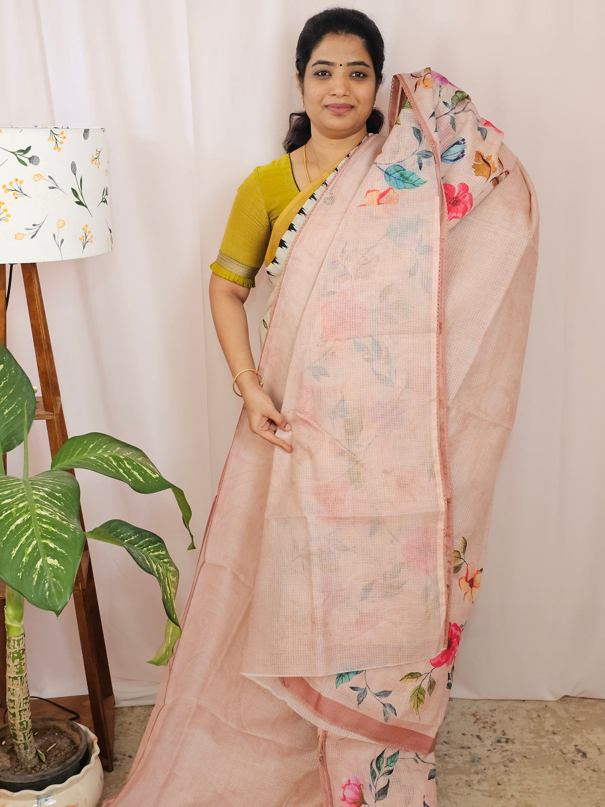 Soft Semi Tussar Kota Weaving Saree with Digital Prints - Peach