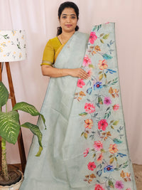 Soft Semi Tussar Kota Weaving Saree with Digital Prints - Blue