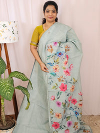 Soft Semi Tussar Kota Weaving Saree with Digital Prints - Blue