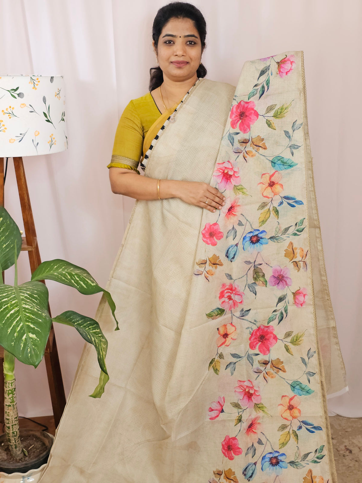 Soft Semi Tussar Kota Weaving Saree with Digital Prints - Beige