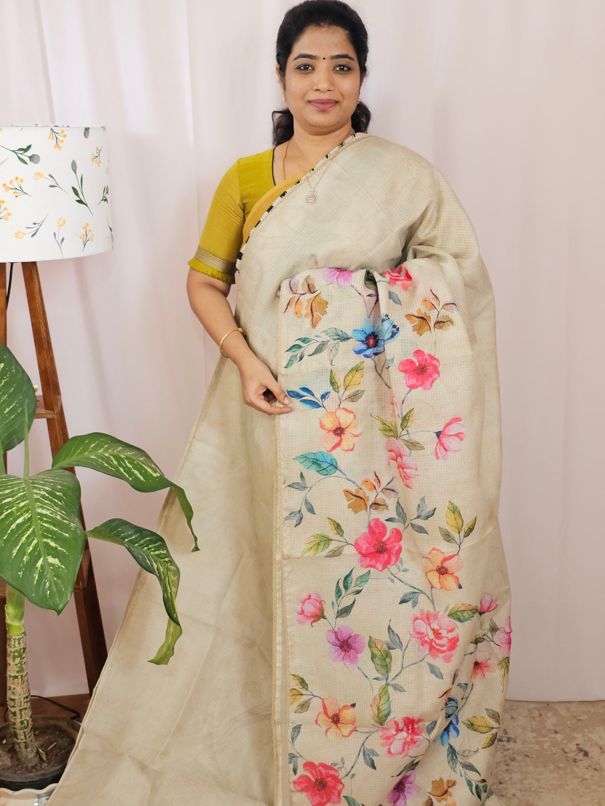Soft Semi Tussar Kota Weaving Saree with Digital Prints - Beige