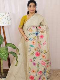 Soft Semi Tussar Kota Weaving Saree with Digital Prints - Beige