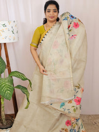 Soft Semi Tussar Kota Weaving Saree with Digital Prints - Beige