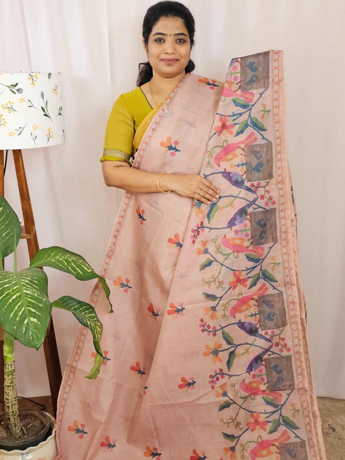 Soft Semi Tussar Kota Weaving Saree with Digital Prints - Peach