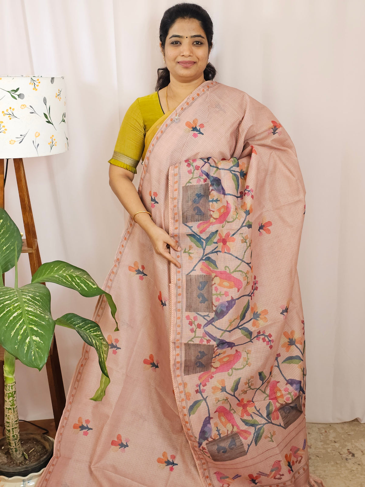 Soft Semi Tussar Kota Weaving Saree with Digital Prints - Peach