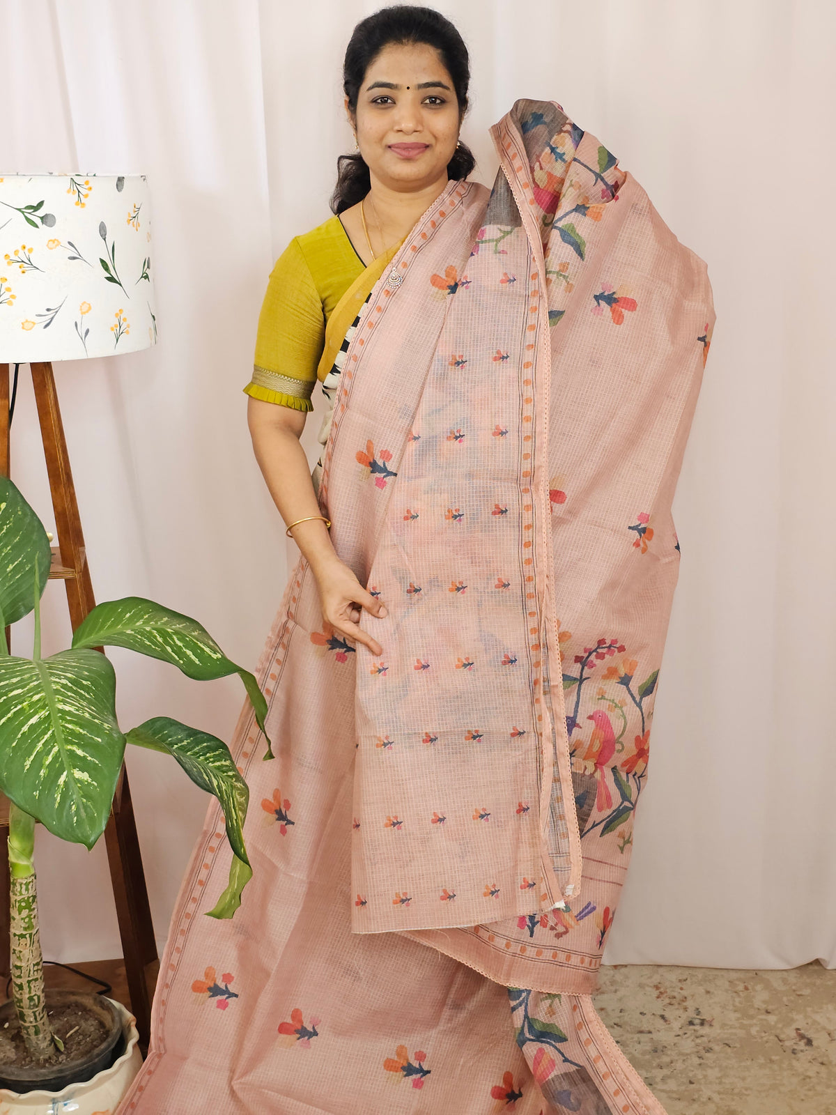 Soft Semi Tussar Kota Weaving Saree with Digital Prints - Peach