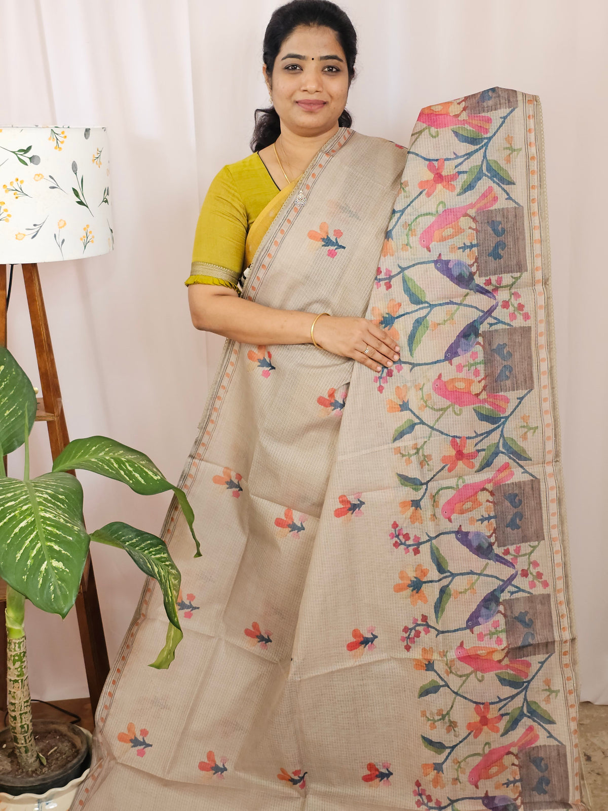 Soft Semi Tussar Kota Weaving Saree with Digital Prints - Beige