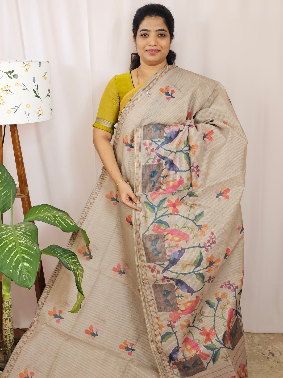 Soft Semi Tussar Kota Weaving Saree with Digital Prints - Beige