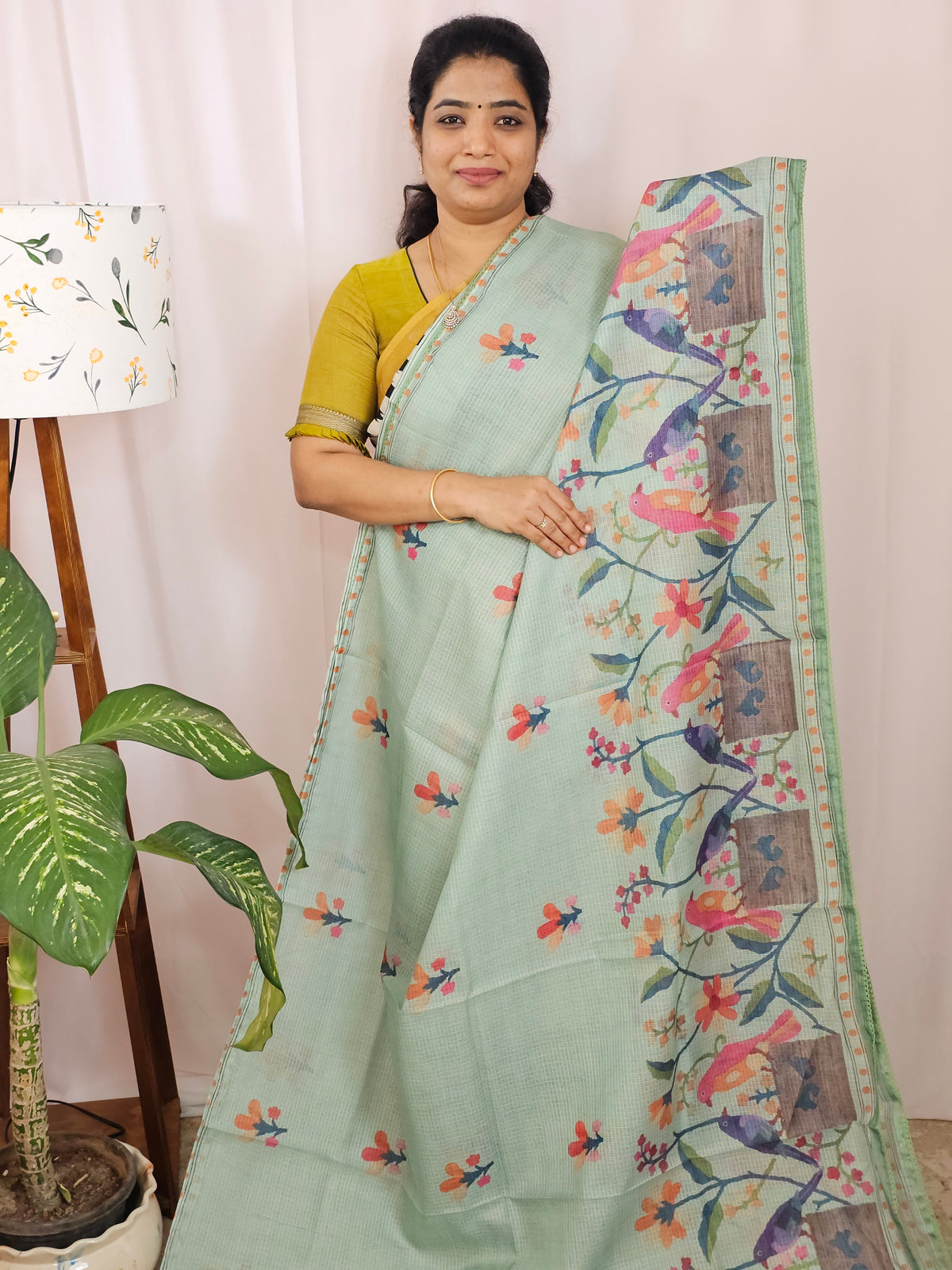 Soft Semi Tussar Kota Weaving Saree with Digital Prints - Green