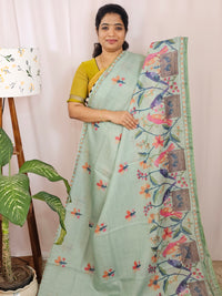Soft Semi Tussar Kota Weaving Saree with Digital Prints - Green