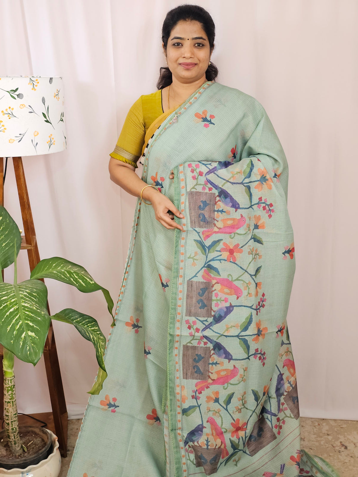 Soft Semi Tussar Kota Weaving Saree with Digital Prints - Green
