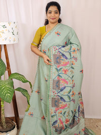 Soft Semi Tussar Kota Weaving Saree with Digital Prints - Green