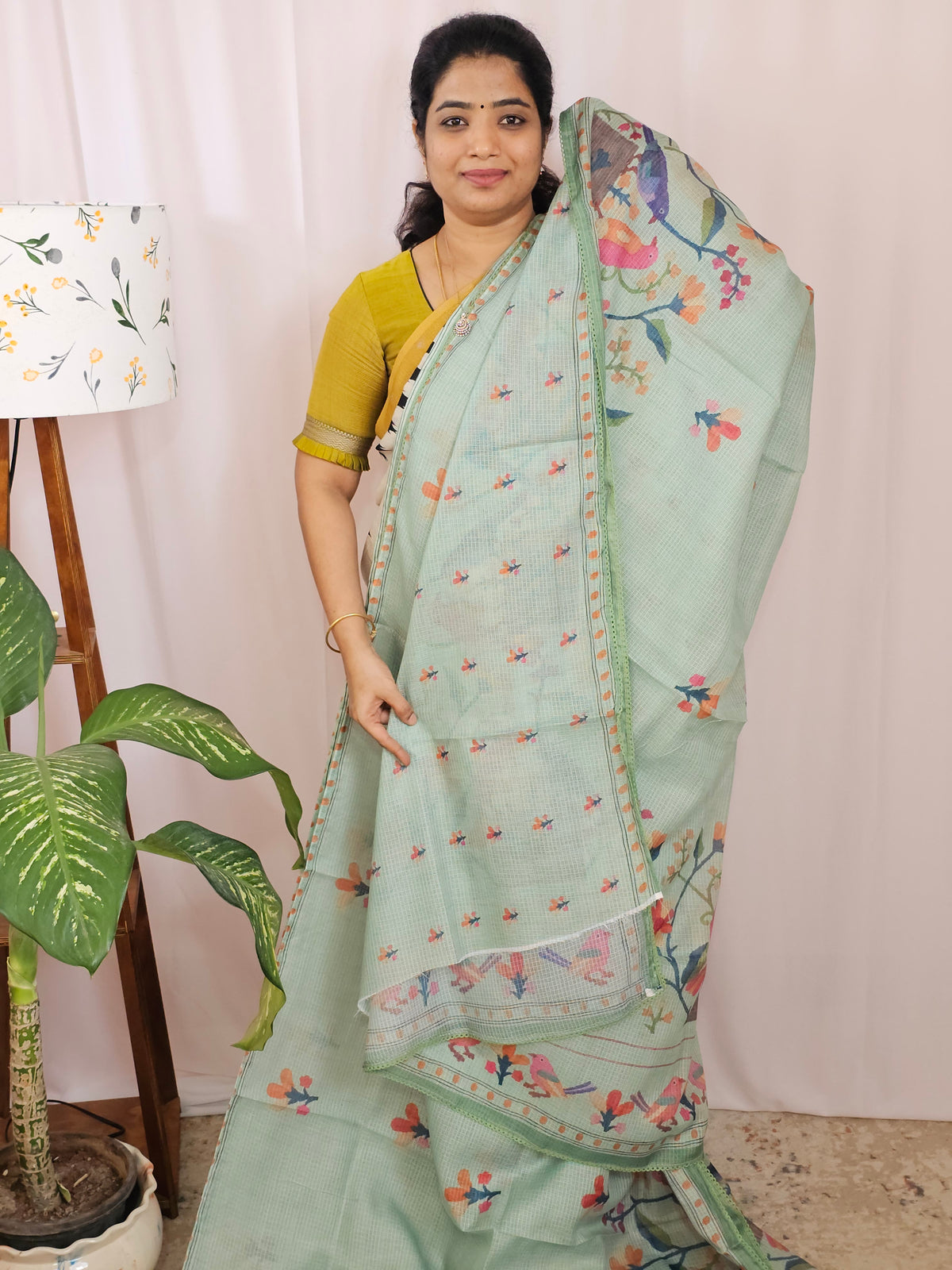 Soft Semi Tussar Kota Weaving Saree with Digital Prints - Green
