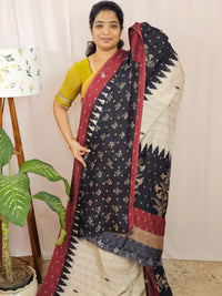 Soft Feather Lite Tussar Saree - Cream cum Black with Maroon