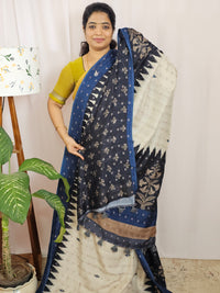 Soft Feather Lite Tussar Saree - Cream cum Black with Blue