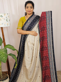 Soft Feather Lite Tussar Saree - Cream cum Black with Maroon