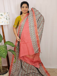 Premium Soft Tussar by Cotton with Digital Prints - Dark Grey wiyh Peach