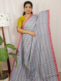 Premium Soft Tussar by Cotton with Digital Prints - Grey with Pink