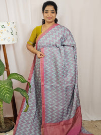 Premium Soft Tussar by Cotton with Digital Prints - Grey with Pink