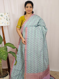 Premium Soft Tussar by Cotton with Digital Prints - Pastel Sea Green with Dusty Pink