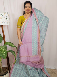 Premium Soft Tussar by Cotton with Digital Prints - Pastel Sea Green with Dusty Pink