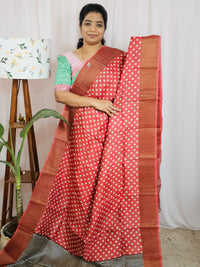 Pure Tussar Silk Saree with Zari Border Half N Half Pattern - Red with Black