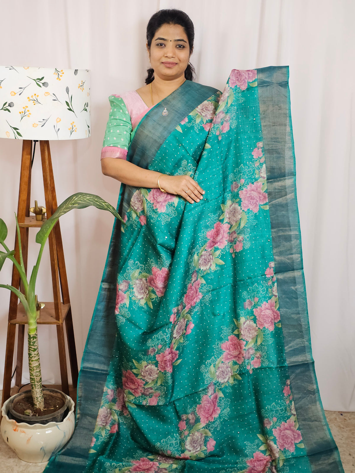 Pure Desi Tussar with Cut Work Pallu - Dark Sea Green