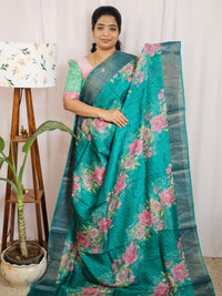 Pure Desi Tussar with Cut Work Pallu - Dark Sea Green