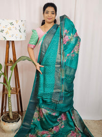 Pure Desi Tussar with Cut Work Pallu - Dark Sea Green