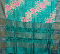 Pure Desi Tussar with Cut Work Pallu - Dark Sea Green