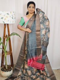 Pure Desi Tussar with Cut Work Pallu - Grey