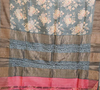 Pure Desi Tussar with Cut Work Pallu - Grey