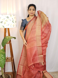 Linen Tissue Saree - Tricky Red